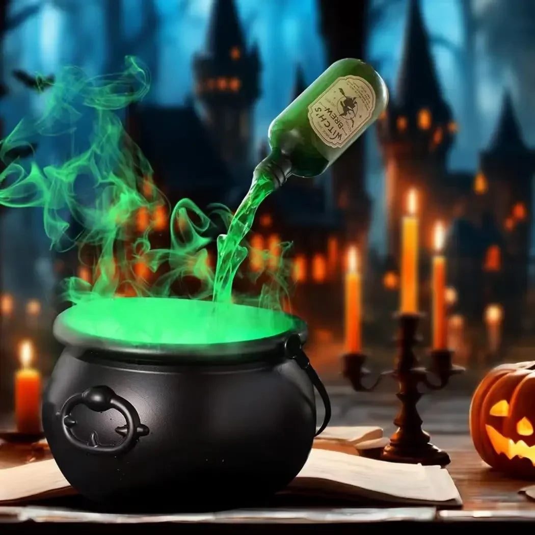 Halloween WitchCauldron with LED Light & Fog Mist Maker Skeleton