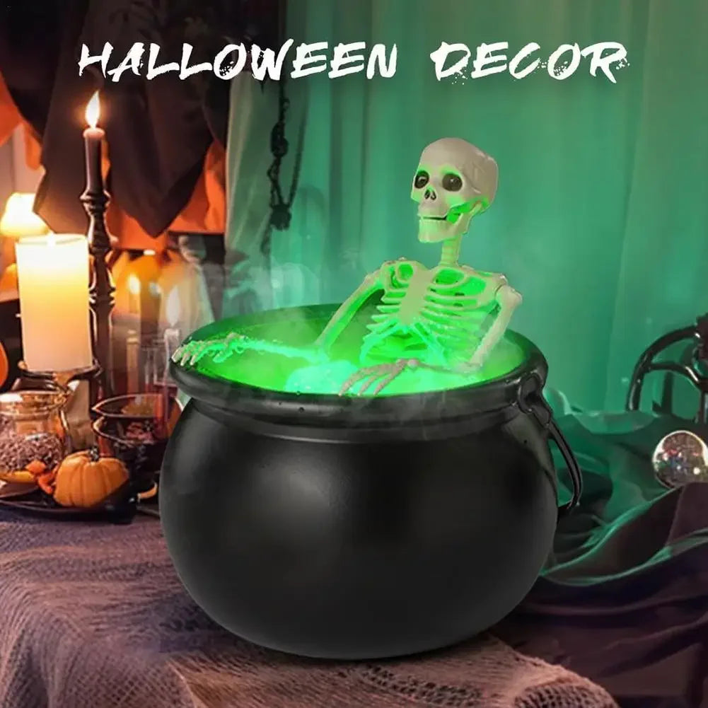 Halloween WitchCauldron with LED Light & Fog Mist Maker Skeleton