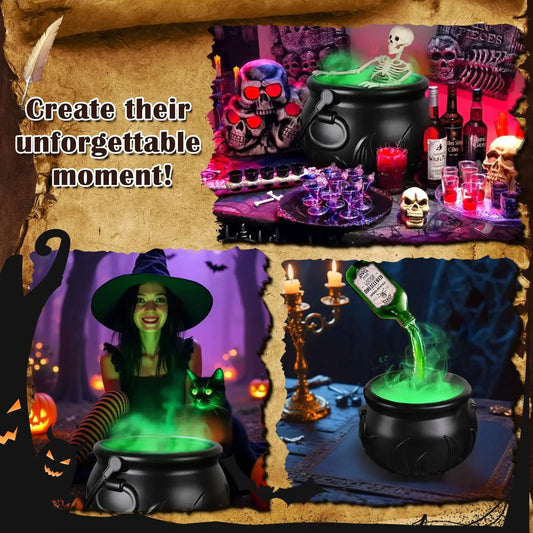 Halloween WitchCauldron with LED Light & Fog Mist Maker Skeleton
