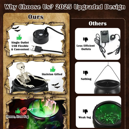 Halloween WitchCauldron with LED Light & Fog Mist Maker Skeleton