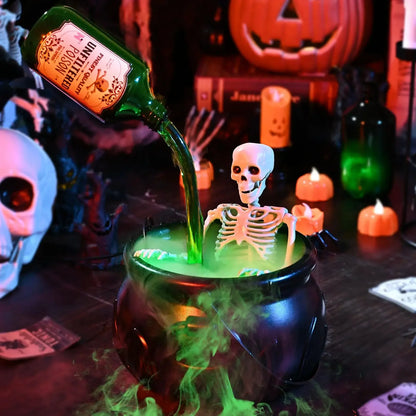 Halloween WitchCauldron with LED Light & Fog Mist Maker Skeleton
