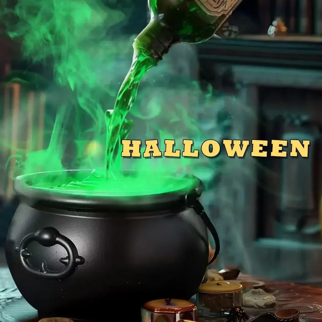 Halloween WitchCauldron with LED Light & Fog Mist Maker Skeleton
