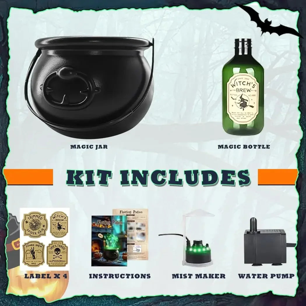 Halloween WitchCauldron with LED Light & Fog Mist Maker Skeleton