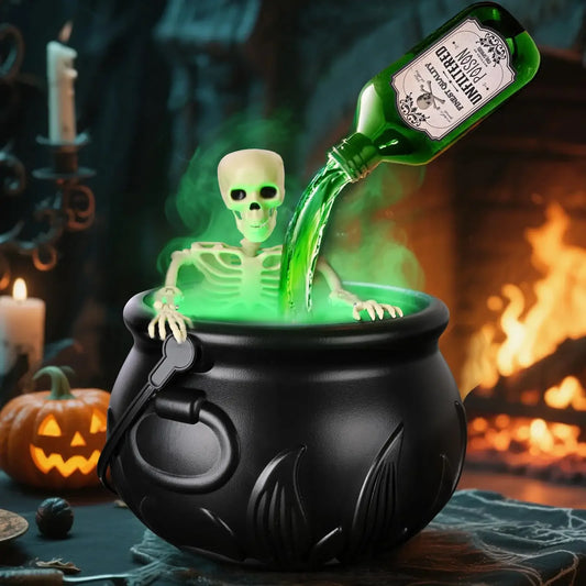 Halloween WitchCauldron with LED Light & Fog Mist Maker Skeleton