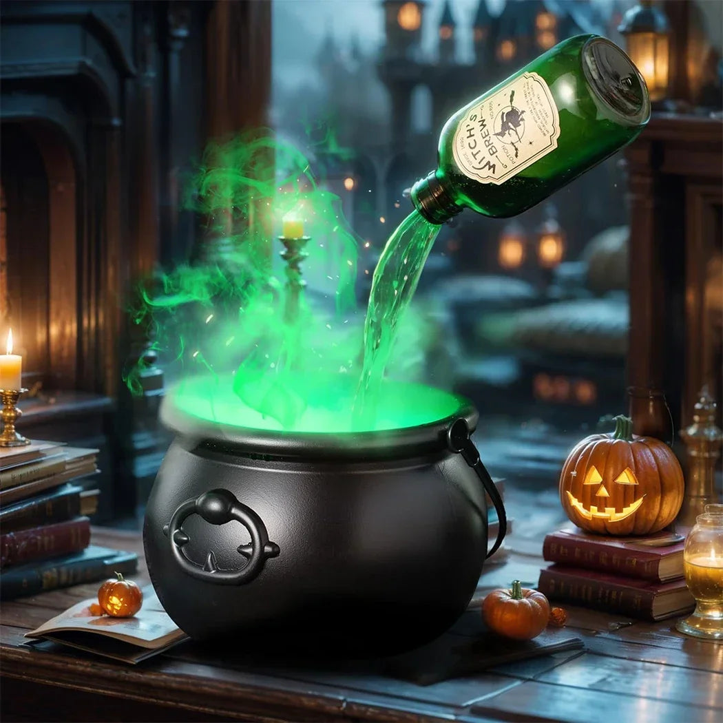 Halloween WitchCauldron with LED Light & Fog Mist Maker Skeleton